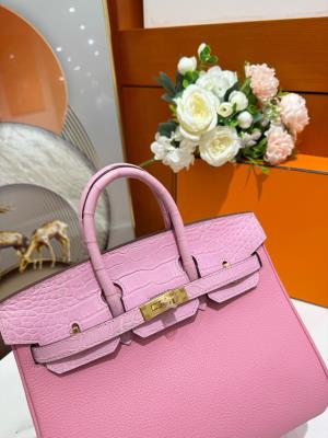 wholesale quality hermes birkin 25 rose scheherazade matte alligator and togo touch